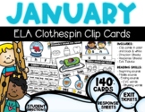 January Clothespin Clip & Respond - Kindergarten ELA Clip Card Set