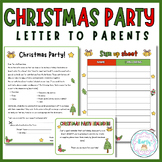 Editable christmas party letter to parents, sign up sheet & reminder