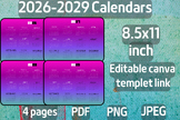 2026-2029 horizontal colorful calendar template