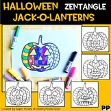 5 Halloween Jack-o'-lantern Faces Zentangle,  No Prep Coloring Page