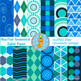 Digital Papers Blue Teal Geometrical Shapes