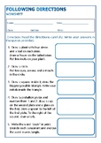 Following Directions (Reading Comprehension) Activity Worksheet