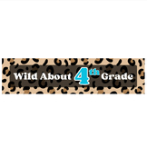 4th Grade Leopard Animal Print Google Classroom Banner - Blue
