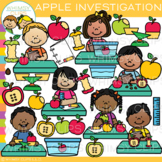 Fall Science Detective School Kids Conducting an Apple Investigation Clip Art