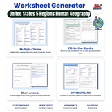 Worksheet Generator: United States Â¨C 5 Regions & Human Geography | Geography
