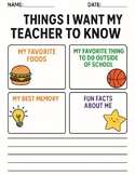 Things I Want My Teacher to Know Worksheet All About Me Printable for Kids