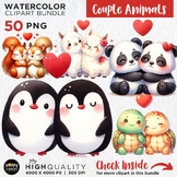 Watercolor Couple Animals Love Valentine PNG Clipart, Valentine's Day 50 Files