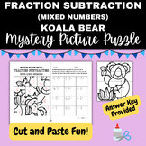 Subtract Mixed Number Fractions: Mystery KOALA Puzzle Cut & Paste Math Activity