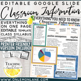 Classroom Information | Syllabus Class Info for Parents Editable Template Google