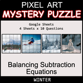 Balancing Subtraction Equations - Winter Pixel Art Math Mystery Puzzle