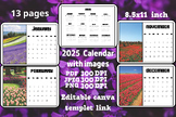 2025 horizontal Calendar template with flowers images