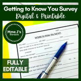 French Back to School Survey | Fully Editable | Digital and Printable