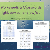 Worksheets & Crosswords: "ight", "ow/ou", and "aw/au" Words