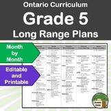Ontario Long Range Plans Grade 5 EDITABLE Â¨C Month-By-Month - FULL YEAR