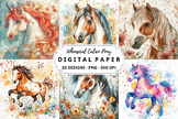 Whimsical Calico Pony Backgrounds - Watercolor Digital Papers Bundle
