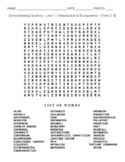 Environmental Science - Introduction to Ecosystems - Word Search Worksheet 3