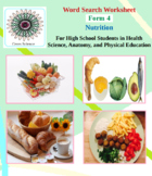 Nutrition: Word Search Worksheet - Form 4
