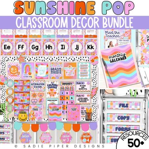 Y2K Retro Groovy Classroom Decor MEGA BUNDLE, Rainbow Decor, Checkered Smiley