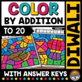 DIWALI MATH ACTIVITY COLOR BY NUMBER CODE ADDITION TO 20 WORKSHEET COLORING PAGE