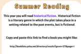 Historical Fiction Summer Reading Assignment for High School