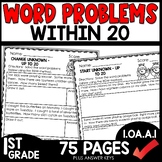1st Grade Math Word Problems Addition & Subtraction to 20 Single Step 1.OA.A.1