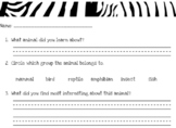 Non-Fiction Animal Reading Responses or Research Questions