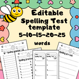 Back to school Editable Bee Spelling Test Paper template  5-10-15-20-25 Words