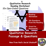 Qualitative Research in the Study of Religion Reading Worksheet w/Answer Key