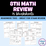 8th Grade Math STAAR Review Worksheets Readiness TEKS State Test Prep Practice