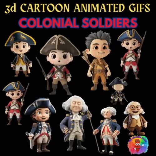 3d Cartoon COLONIAL SOLDIERS - Animated GIF