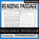 Unicellular vs. Multicellular Reading Passage | Printable & Digital