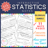 6th Grade Data & Statistics Notes | Dot & Box Plots, Mean, Median | Bilingual