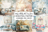 Vintage Shabby Chic Living Room Backgrounds - Digital Papers Bundle