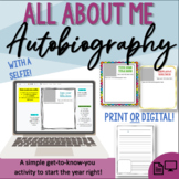 Personal Narrative | All About Me Autobiography! Writing with a selfie!