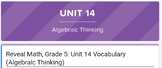 Reveal Math, Grade 5: Unit 14 Vocabulary (Algebraic Thinking)