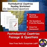 Postindustrial Countries Reading Worksheet w/Answer Key **Editable**