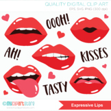 Valentine's Day Clipart, Expressive Lips, Kisses, Love, Romantic Clipart, SVG
