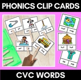 CVC Word Clip Cards - Decodable Word Kindergarten Phonics Task Cards