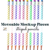 Striped Pencils Mock Up Movable Images | Transparent Background PNG