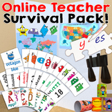 Online Teaching Survival Pack! Flashcards, Backdrop, Props, Decor, Maps, Rewards