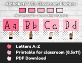 Alphabet/ ASL Classroom Signs - Pink Color Theme with Black & White Polka Dots