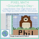 Pixel Art Math - Groundhog's Day -  Long Division: One-Digit Divisor