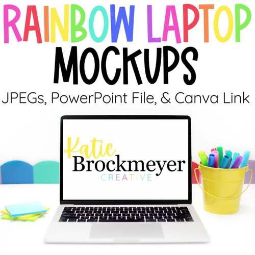 Rainbow Laptop Mockups Desk Computer Photos for Digital Resources