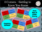 4 Corners - Back to School/Getting to Know You Game - EDITABLE