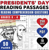 Presidents Day Educational Reading Comprehension Passages and Questions
