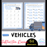 Vehicles Subtraction Review Worksheets