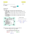 Pre - Algebra - Final Exam REVIEW #1 - INTEGERS (7H/8R)