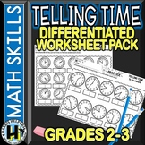 TELLING TIME UNIT with DIFFERENTIATED No Prep PDF Worksheets  2nd and 3rd Grade