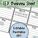 1 page IEP dates overview - editable PDF, Black & White