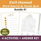 Fall Word Search & Vocabulary Quiz Bundle 1 - ESL Early Finisher Bell Ringer